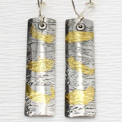 Silver and gold earrings long  razor shell design medium size
