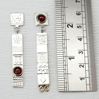 Silver stud drop asymmetrical earrings, handmad garnet earrings.