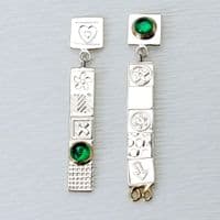 Silver stud drop asymmetrical earrings, handmad garnet earrings.
