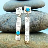 Silver stud drop asymmetrical earrings, handmad garnet earrings.