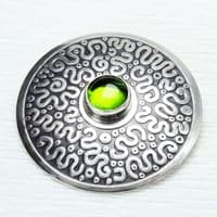 Squiggle pattern handmade brooch, sterling silver and a beautiful Peridot gemstone