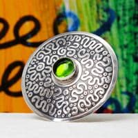 Squiggle pattern handmade brooch, sterling silver and a beautiful Peridot gemstone