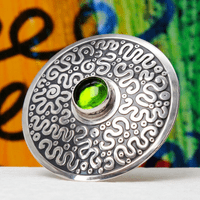 Squiggle pattern handmade brooch, sterling silver and a beautiful Peridot gemstone
