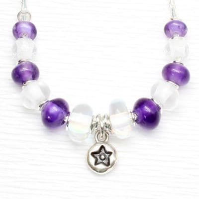 Star necklace, purple gemstones, amethyst & opalite beads no.3A