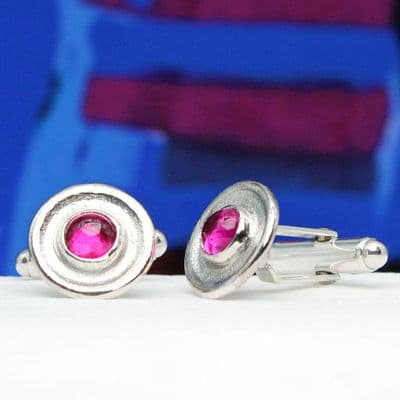 Sterling silver cufflinks, 6mm Pink Corundum gemstones