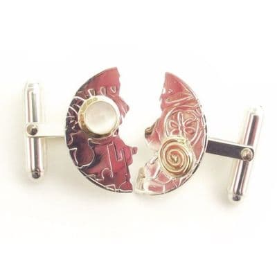 Sterling silver cufflinks, handmade, halved disc, moontone