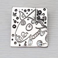 Sterling silver dog brooch, terrier dog with a hat