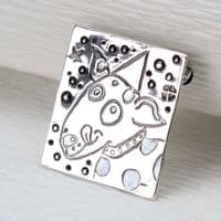 Sterling silver dog brooch, terrier dog with a hat