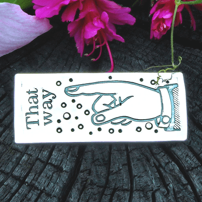 Sterling silver Pointing finger brooch inspired by letterpress stamps, retro look