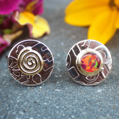 Swirl disc earstuds with sterling silver and gemstone