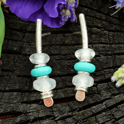 Turquoise and rock crystal small arc earrings