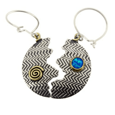 Zigzag halved silver earrings, handmade drop earrings, gemstone choice