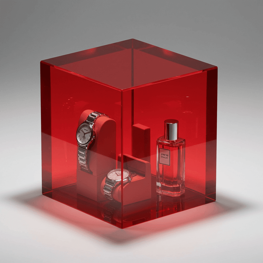 Red Tint Acrylic Display Cube - A Bold Choice for Visual Displays