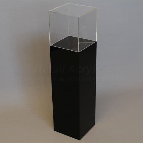 120cm Tall - Black Acrylic Display Pedestal / Plinth with Display Case