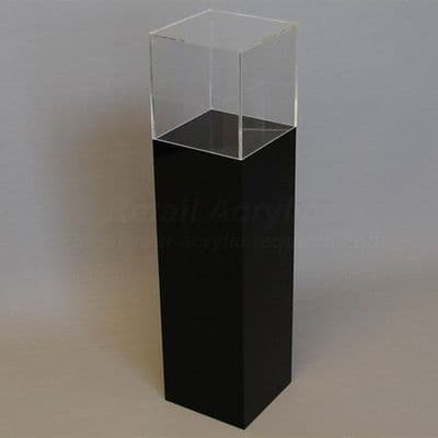 60cm Square - 100cm Tall - Black Acrylic Display Pedestal / Plinth with Display Case