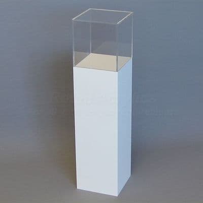 90cm Tall - White Acrylic Display Pedestal / Plinth with Display Case