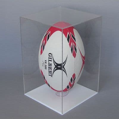 Rugby Ball Display Case with White Base - Vertical