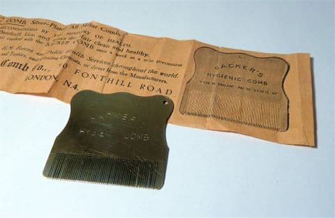 Vintage Medical Sacker's Patent Hygienic Solid Brass Comb 1940s School Nit Nurse Packet Instructions