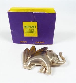 1996 Boxed French Kenzo Jungle Fragrance Perfume Elephant Brooch Chain Pendant Costume Jewellery
