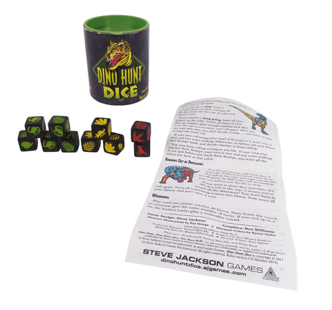 2013 Steve Jackson Games Dino Hunt Dice Game Instructions 10 Dice Cup 2+ Players All Ages Dinosaurs