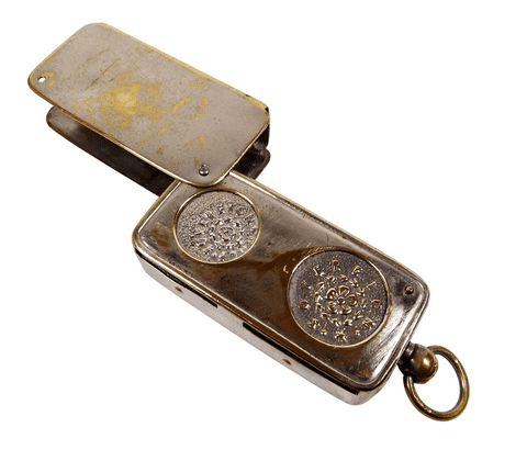 Antique 1901 Reg Design Sovereign Full & Half Spring Loaded Nickel Plated Case Coin Holder