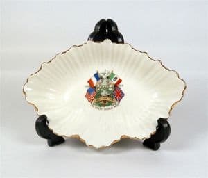 Antique 1918 Hughes & Co Staffordshire China Fluted Bon Bon Dish WW1 Great War Armistice Flags