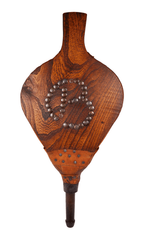 Antique 19th C Large Fireside Decorated Wood & Leather Fire Bellows Fully Working Initial 'B'