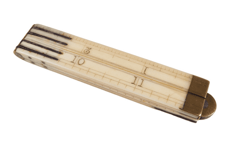 Antique 19th Century 4 Fold Folding Bone Brass Measuring Rule Ruler No Maker 12" 1 Foot