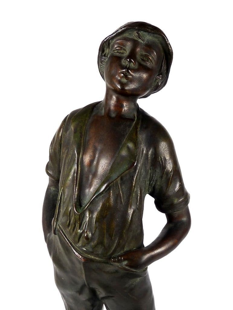 Antique 19th Century Italian Cast Bronze Figure Sculpture Whistling Boy by Pasquale Fosca
