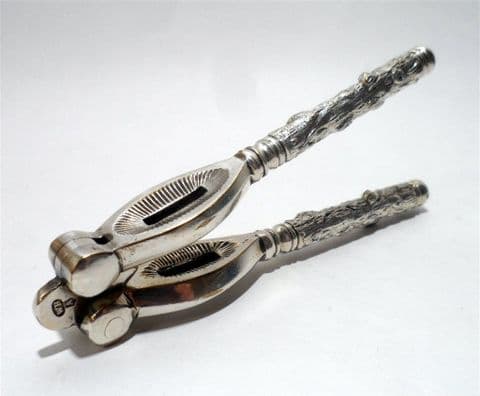 Antique A1 Silver Plate William Hutton Sheffield Nutcracker Nut Cracker Unusual Handles Bark Design