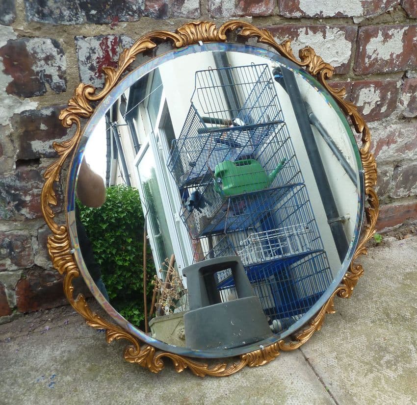 Antique Art Deco Atsonia Ornate Gilt Rococo Style Wall Mirror 1930s Original Label & Hanger