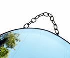 Antique Art Deco Domed Frameless Bevelled Wall Mirror with Chain 1930s Peach Black Clear Glass