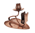 Antique Arts & Craft Copper Candlestick Chamberstick Chamber Candle Stick Matchbox Holder Heart Lily