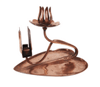 Antique Arts & Craft Copper Candlestick Chamberstick Chamber Candle Stick Matchbox Holder Heart Lily