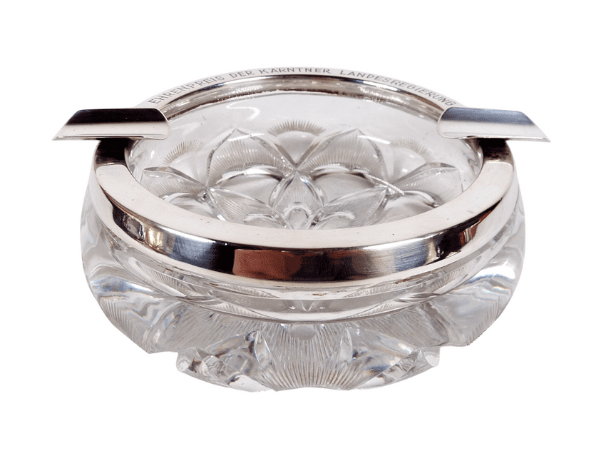 Antique Austrian Cut Glass Silver Mounted Cigar Cigarette Ashtray Alexander Sturm Carinthian State