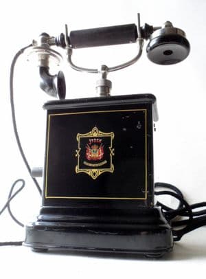 Antique Black Jydsk Telefon Aktieselskab Danish Hand Crank Table Top Pillar Phone 1890-1920 Denmark Jutland Telephone Company Telefon