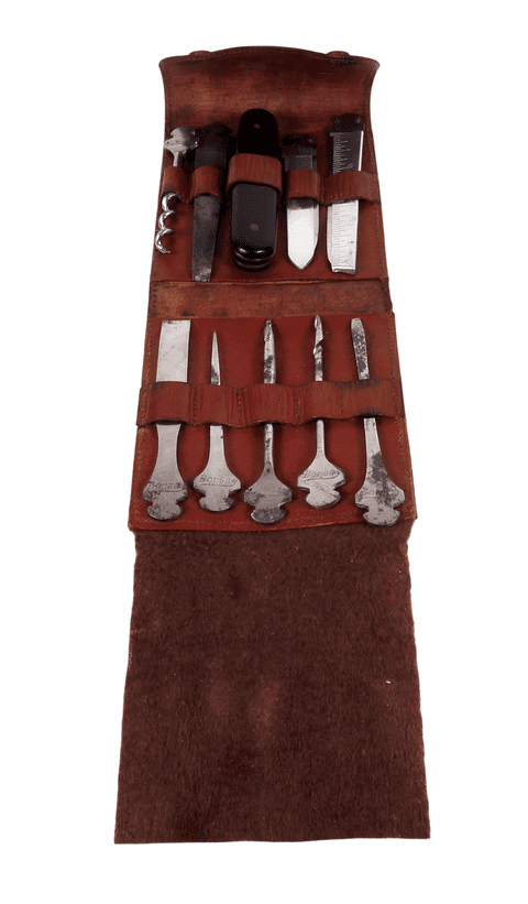 Antique Boentgen Sabin Solingen German Bonsa Bonanza Leather Cased Multi Tool Kit Pocket Knife