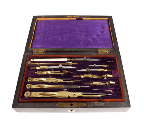 Antique Boxed Bromley Bolton Technical Drawing Compass Set Architect Draughtsman Dividers Tools Etc