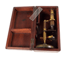 Antique Boxed French Brass Student Compound Microscope Circa 1880/1900s Portable Swivel Base