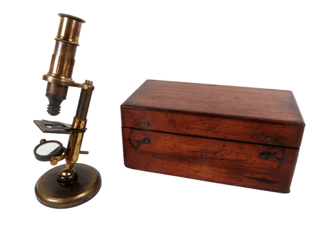 Antique Boxed French Brass Student Compound Microscope Circa 1880/1900s Portable Swivel Base