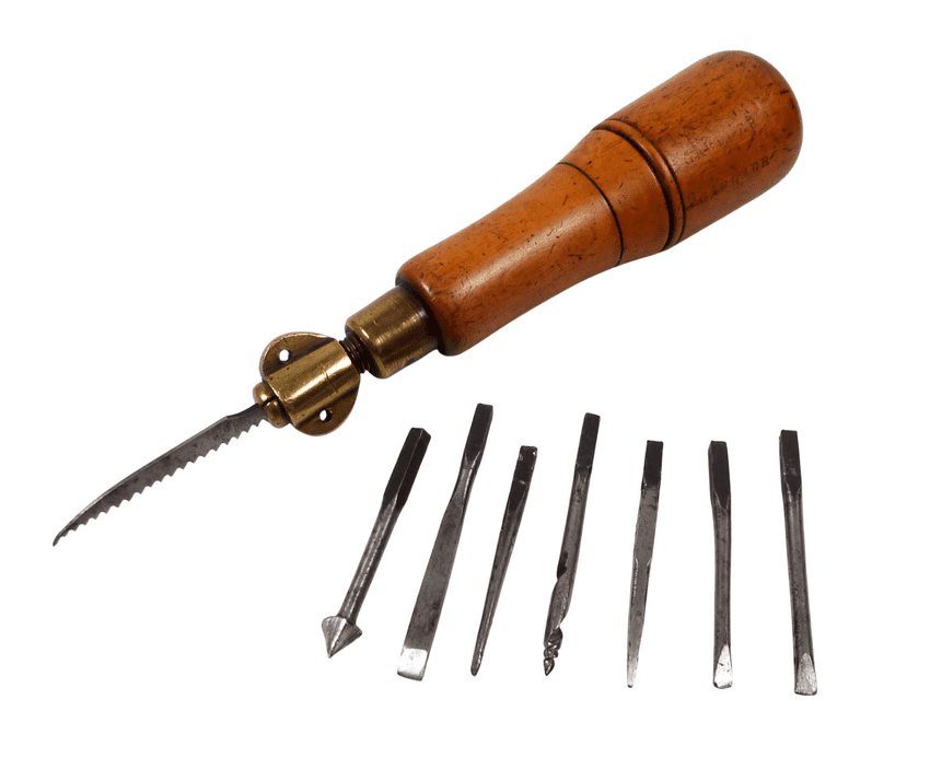 Antique Boxwood & Brass Chuck Multi Tool c/w Seven Bits GARDNER