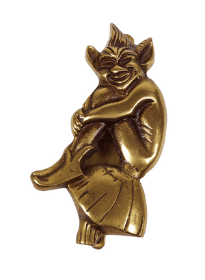 Antique Brass 5" Door Knocker Furniture Cornish Pisky Pixie Piskie on Mushroom Circa 1930s