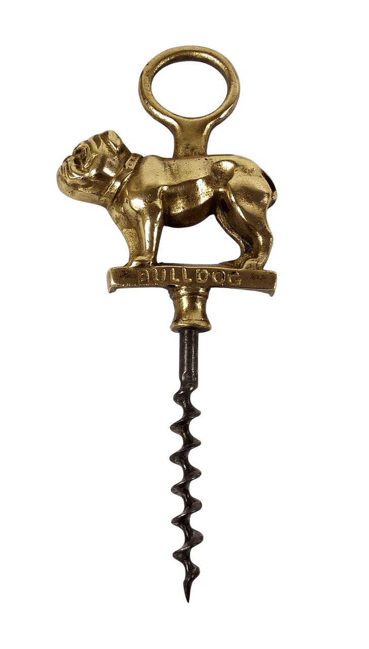 Antique Brass 'Bulldog' Figural 2 Finger Pull Corkscrew Circa 1930s Unknown Maker Dog