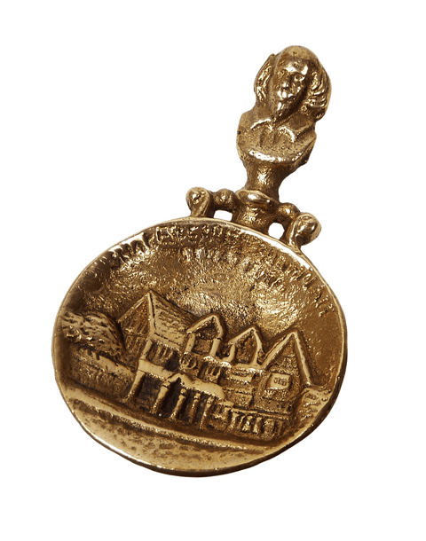 Antique Brass Figural Top Caddy Spoon Shakespeare Bust Birthplace Stratford Upon Avon