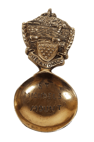 Antique Brass Figural Top Caddy Spoon St Michaels Mount Cornwall Cornish Island Castle One and All