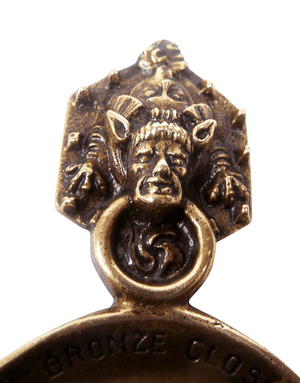 Antique Brass Figural Top Caddy Spoon St Nicholas Church Gloucester Bronze Closure Ring Reg Applied