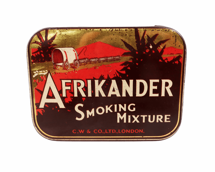 Antique C W & Co London 'Afrikander' Smoking Mixture Tobacco Tin 1930s Covered Wagon Pictorial