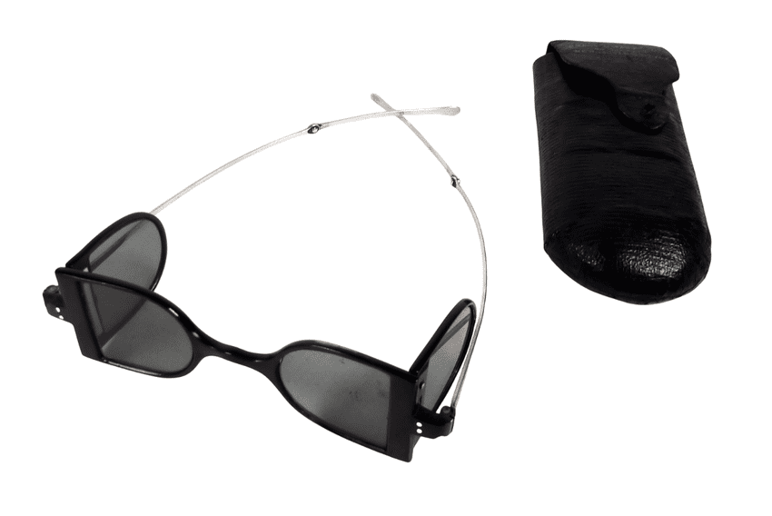 Antique Cased Folding Double D Railway Spectacles Tinted Glasses Straight Arms Circa 1850s Steampunk