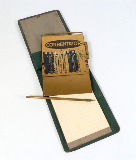 Antique Cased Mechanical German Correntator Pocket Calculator Stylus Pad £sd Addition Subtraction