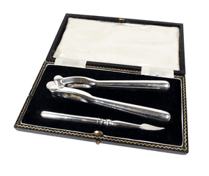 Antique Cased Silver Plate Guaranteed Wrought Nutcracker Nut Cracker & Nut Pick Boxed